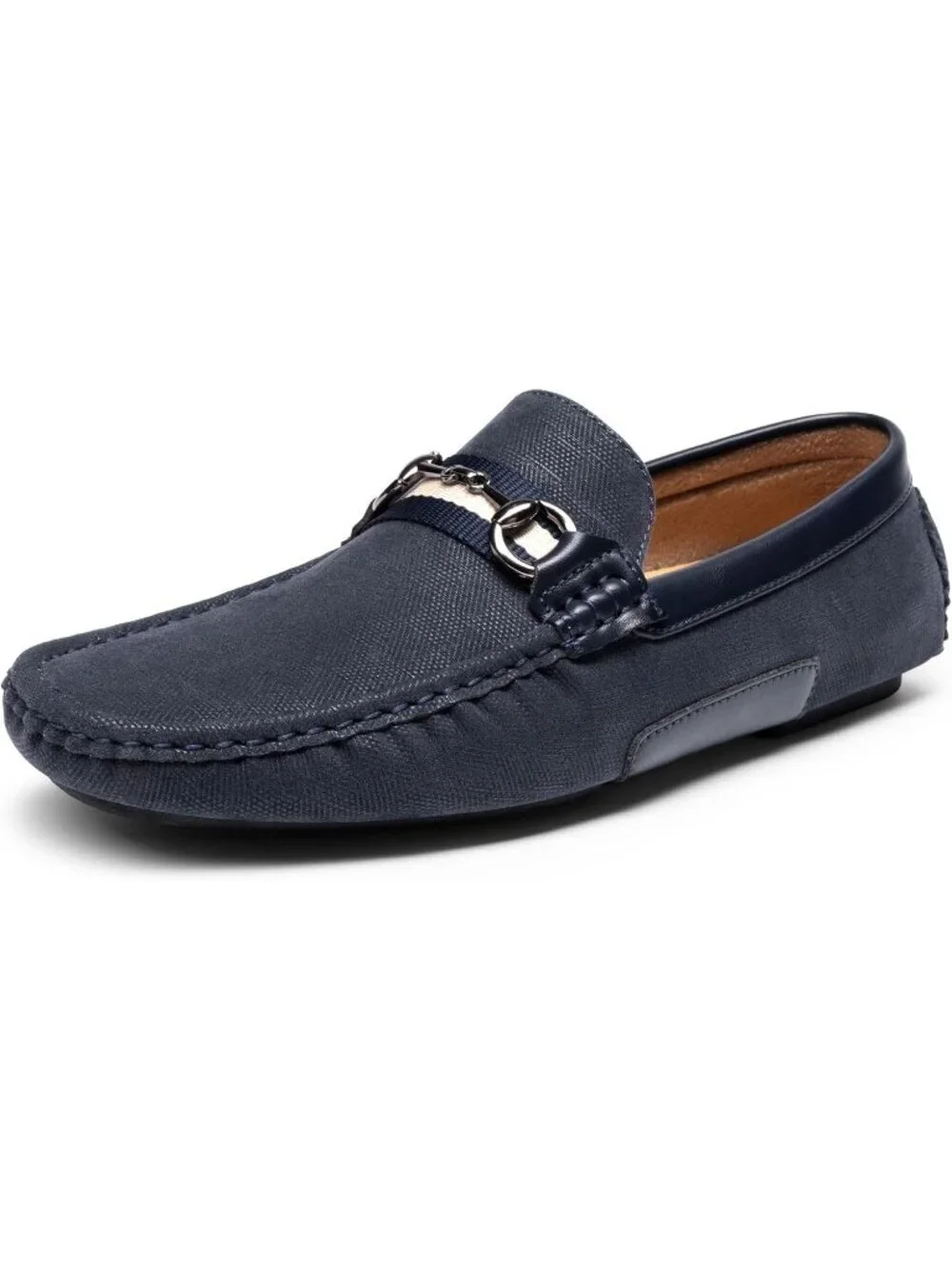 Men's Navy Faux Leather Loafers Slip On Flexible and Comfort Moccasins Shoes
